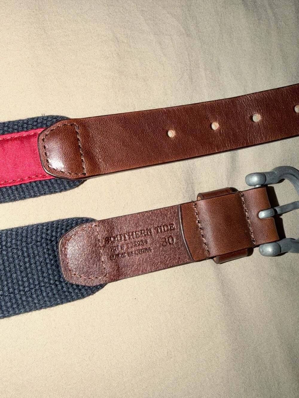 Southern Tide Skipjack Canvas and Leather Belt, Size 30